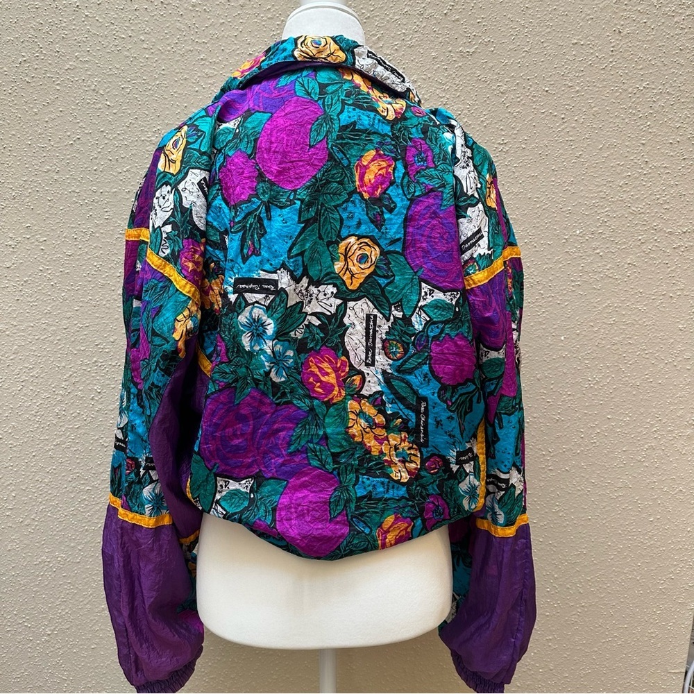 Rare Vintage 80s Shell Shock Rosa Damascana Purple Floral Windbreaker Large/XL - Picture 2 of 8